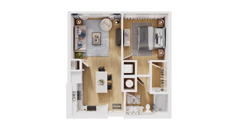 Floor plan for 1 bed, 1 bath, 691 sqft